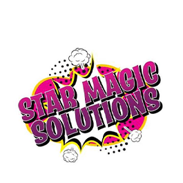 Star magic solutions logo in pink color on white background